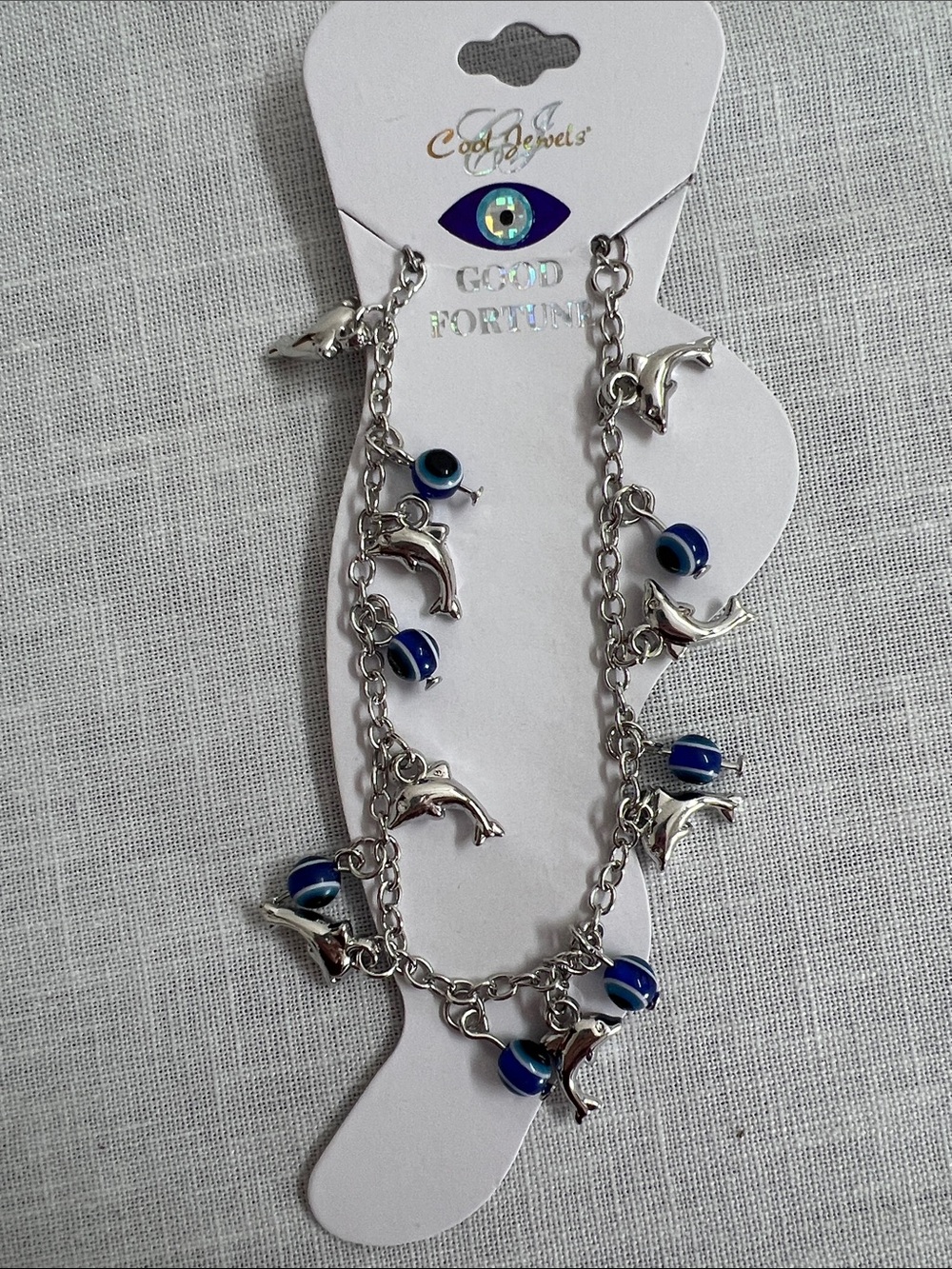 🌞 Cool Jewels Silver Dangling slinky Dolphin Charm anklet w/Blue Beads
